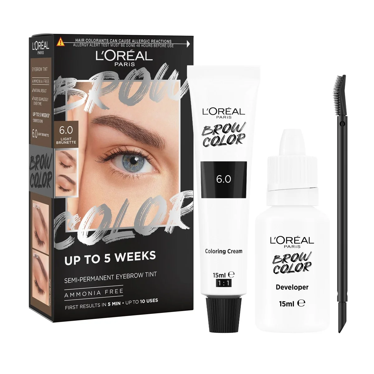 Loréal Paris Brow Color Semi-Permanent 6.0 Light Brunette barva na obočí 1 sada