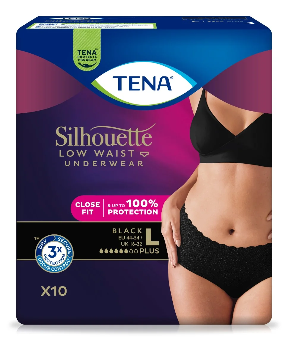 Tena Silhouette Low Waist Black Plus L inkontinenční kalhotky 10 ks