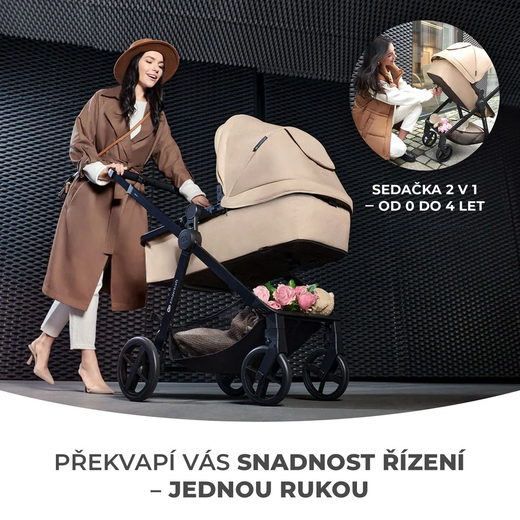 Kinderkraft Kočárek kombinovaný 4v1 Newly Classic Grey + Mink PRO 