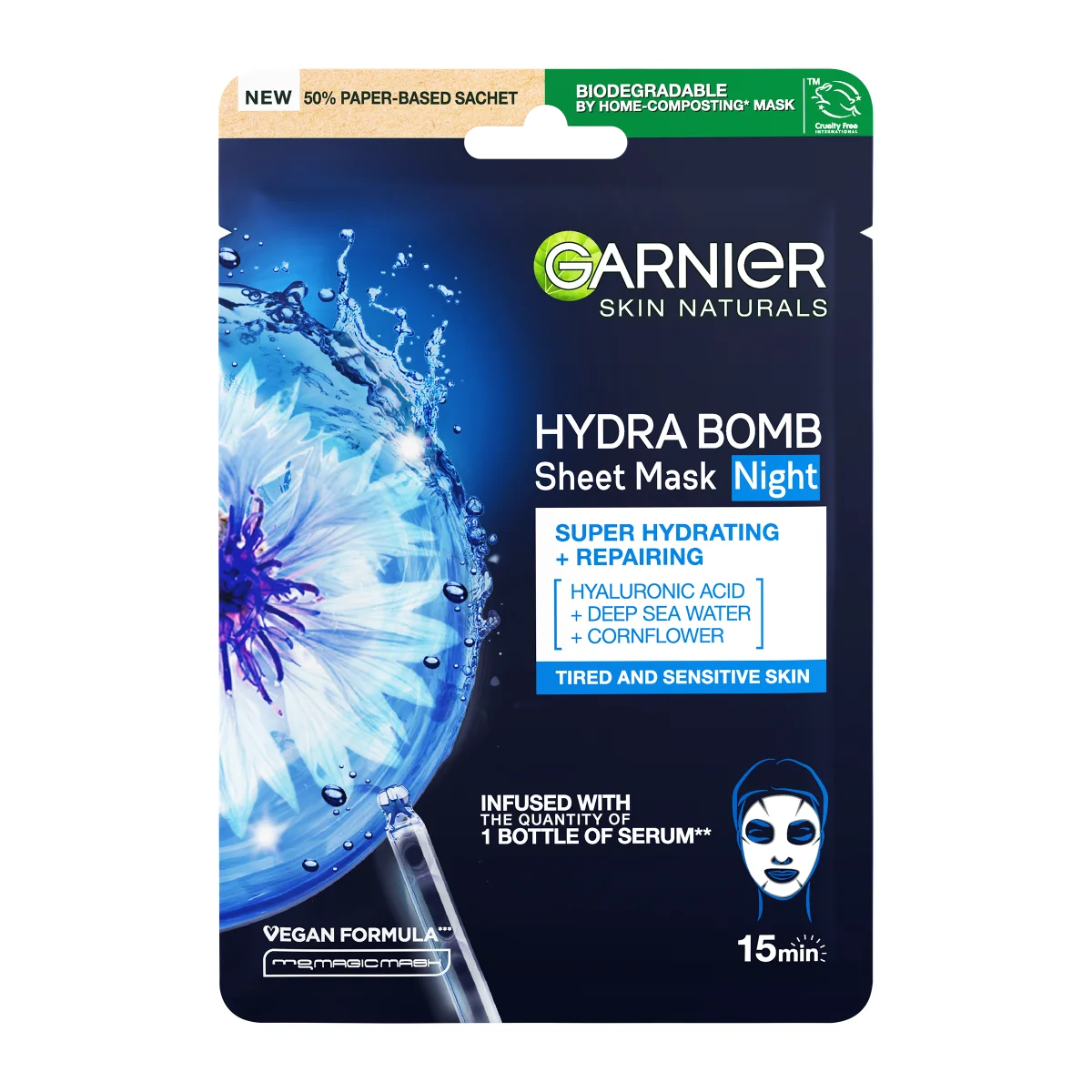 Garnier Skin Naturals Hydra Bomb superhydratační a regenerační noční textilní maska 28 g