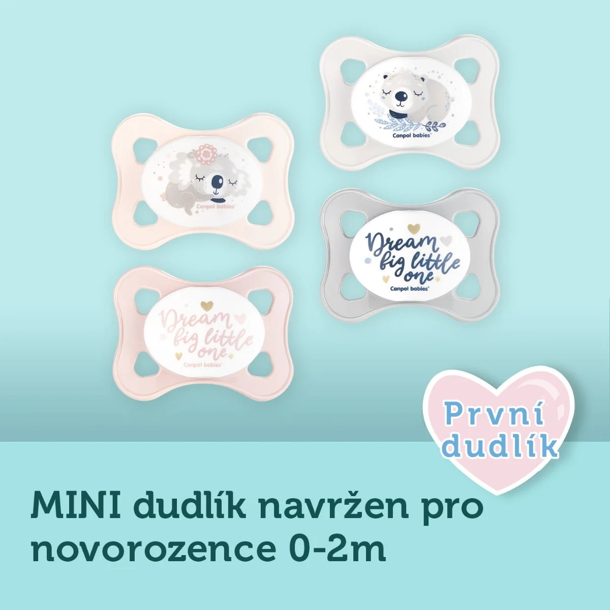 Canpol babies Set symetrických silikonových MINI dudlíků 0-2m SLEEPY KOALA 2 ks růžový