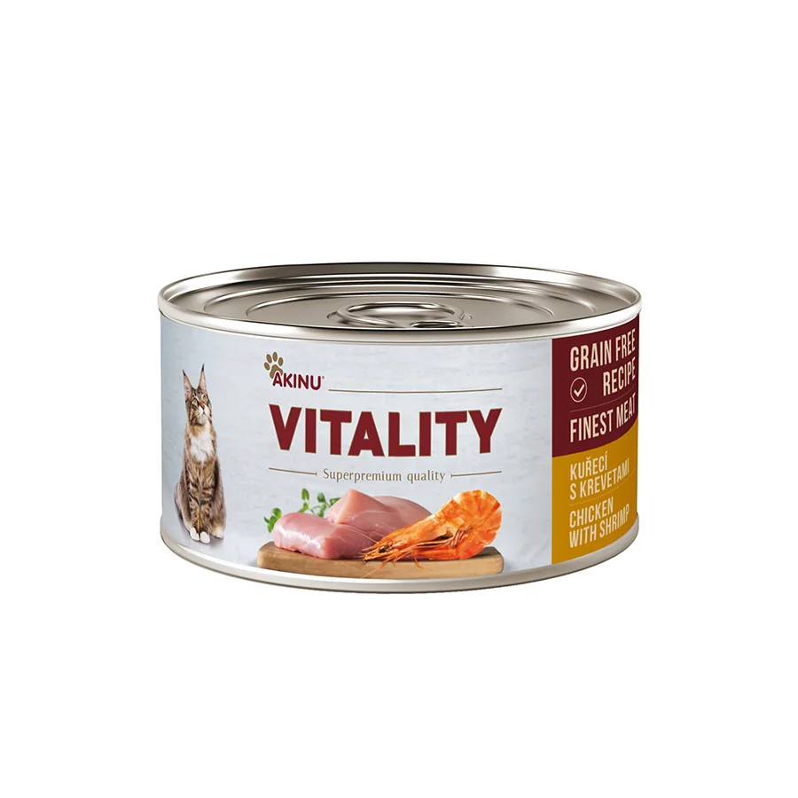 Akinu VITALITY konzerva pro kočky kuřecí s krevetami 70 g 