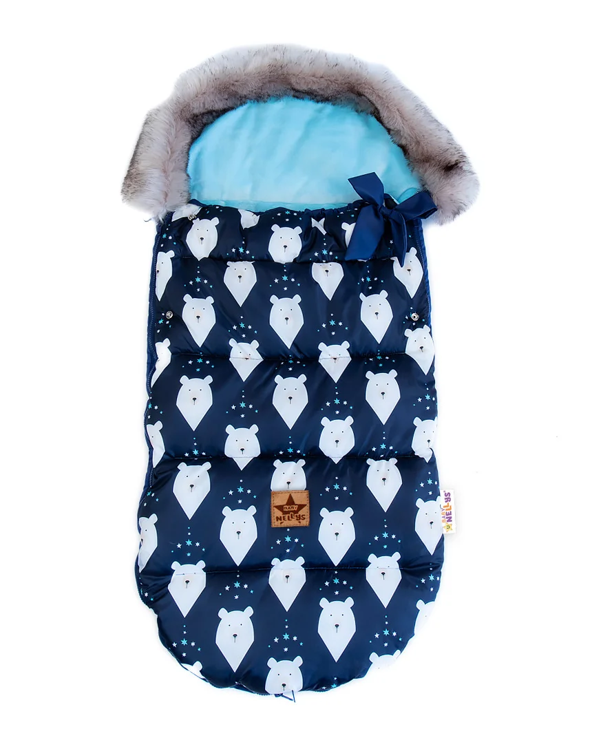 Baby Nellys Dětský fusak maxi PREMIUM Winter bear, + rukávník ,granátový, 110x50cm, 