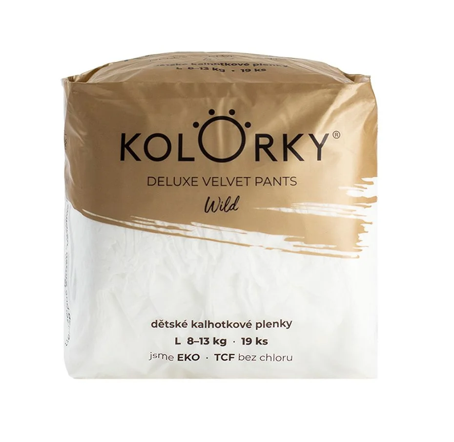 KOLORKY DELUXE VELVET PANTS Jednorázové kalhotkové eko plenky vel. L 8-13 kg 19 ks wild