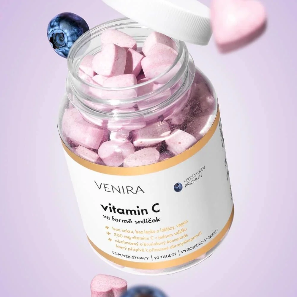 Venira Vitamin C ve formě srdíček borůvka 90 tablet