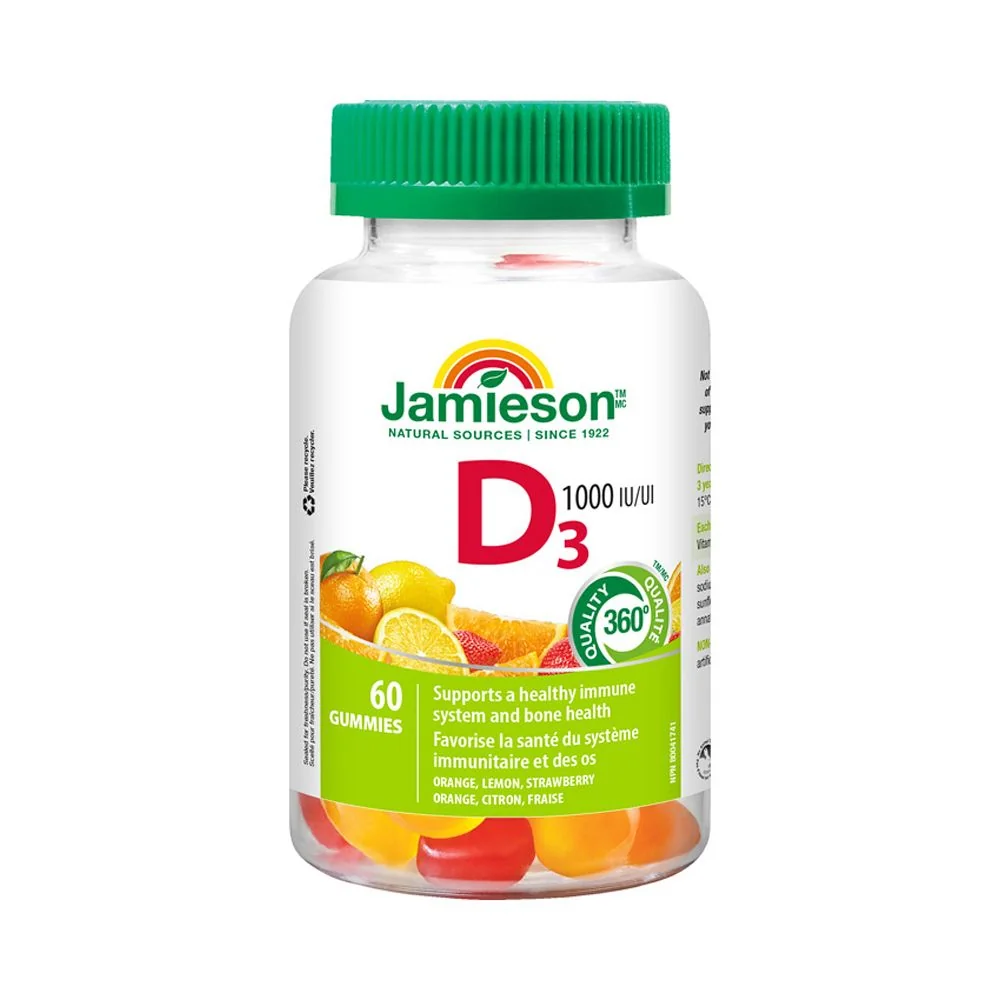 Jamieson Vitamín D3 Gummies 1000 IU 60 želatinových pastilek