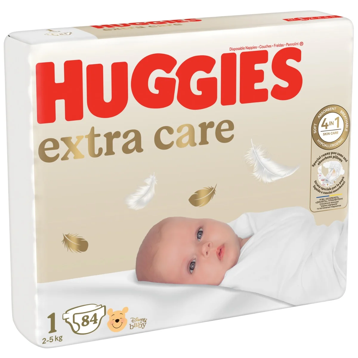 Huggies Extra Care 1 2–5 kg dětské pleny 84 ks