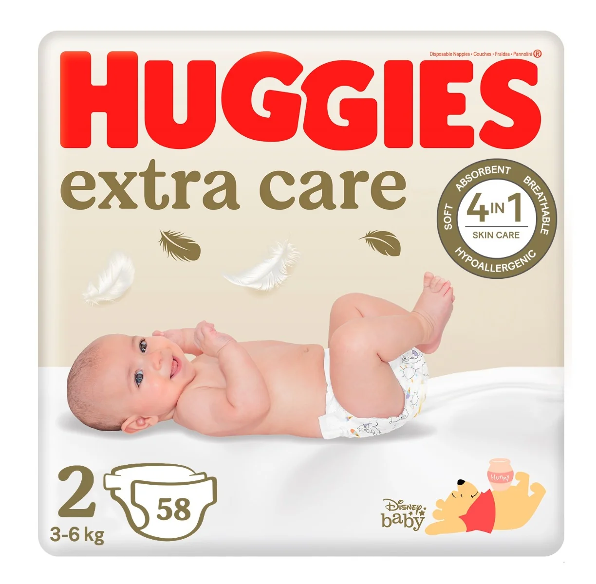 Huggies Extra Care 2 3-6 kg dětské pleny 58 ks