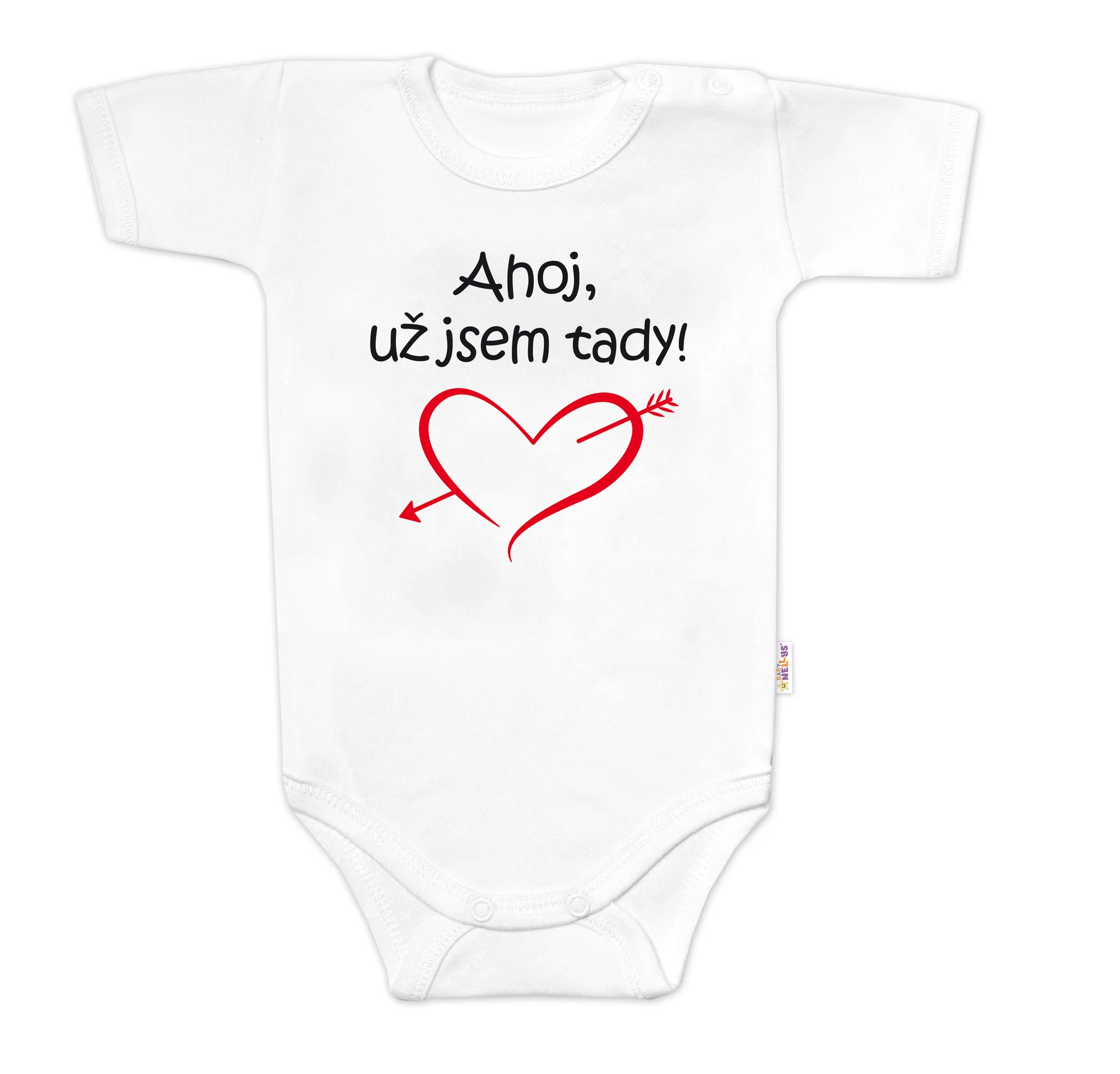 Baby Nellys Body krátký rukáv Ahoj už jsem tady!,  bílé vel.  74