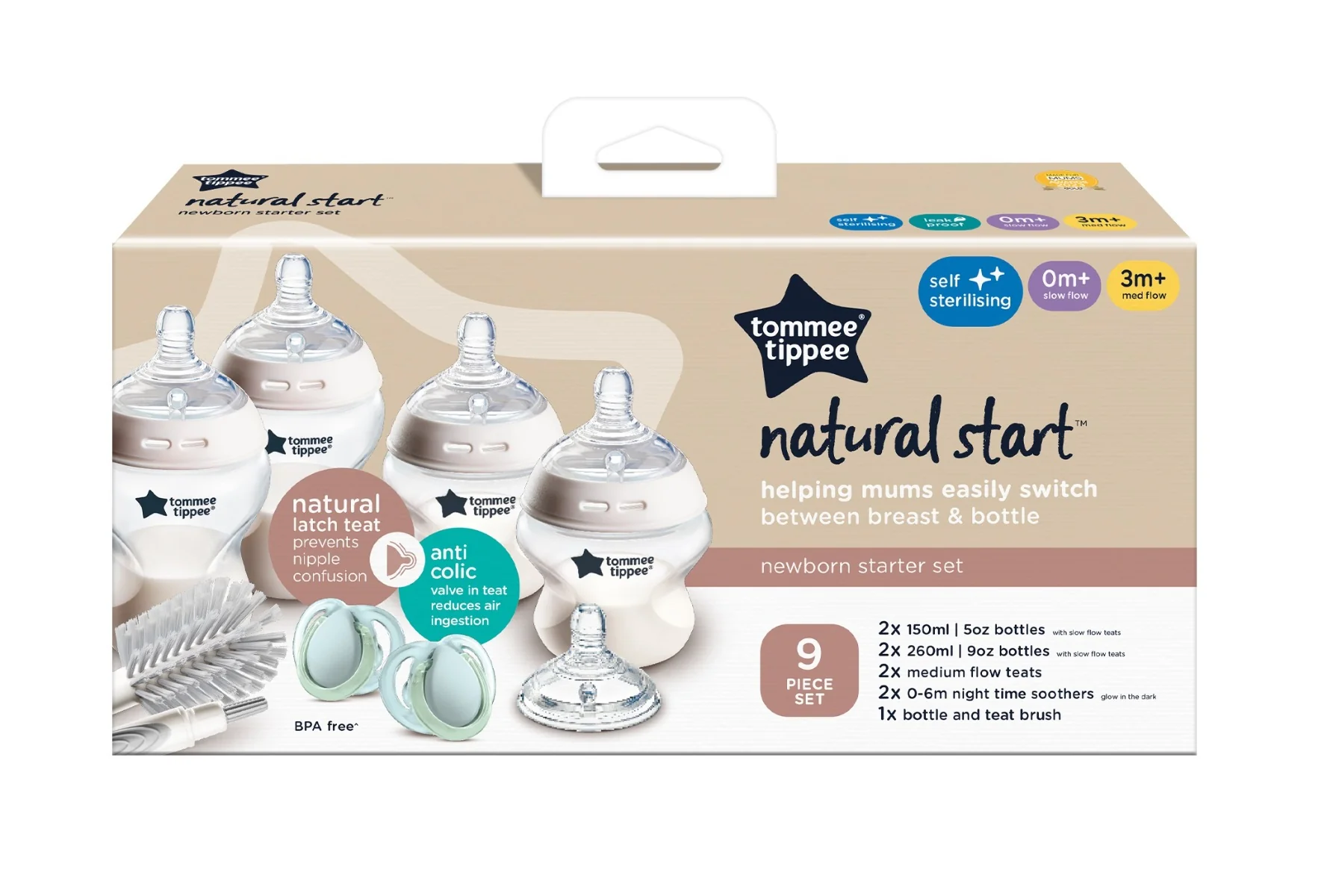 Tommee Tippee Natural Start Anti-Colic Samosterilizační lahvičky 0m+ novorozenecký starter kit bílý