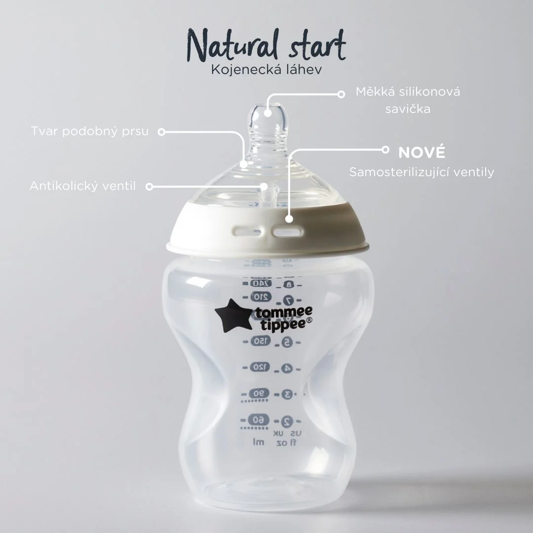 Tommee Tippee Natural Start Samosterilizační kojenecká lahev ANTI-COLIC pomalý průtok 0m+ 260 ml 3 ks