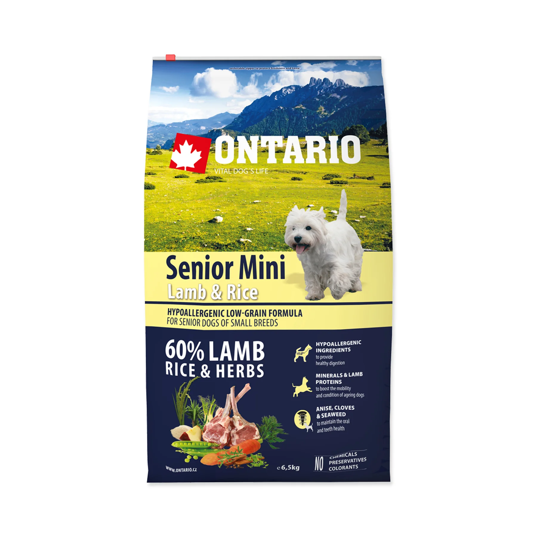 Ontario Senior Mini Lamb&Rice granule 6,5 kg