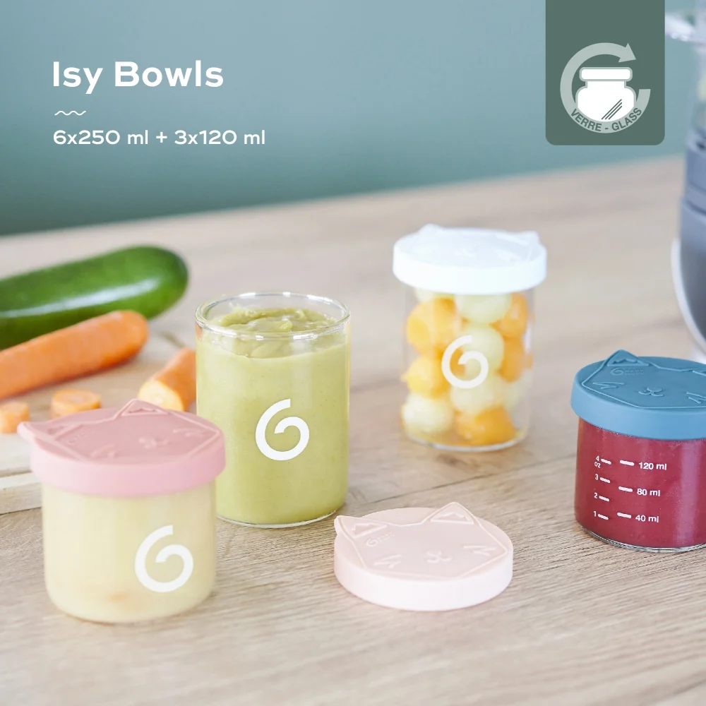 Babymoov Skleněné misky s barevnými víčky Isy Bowls 250 ml a 120 ml 9 ks