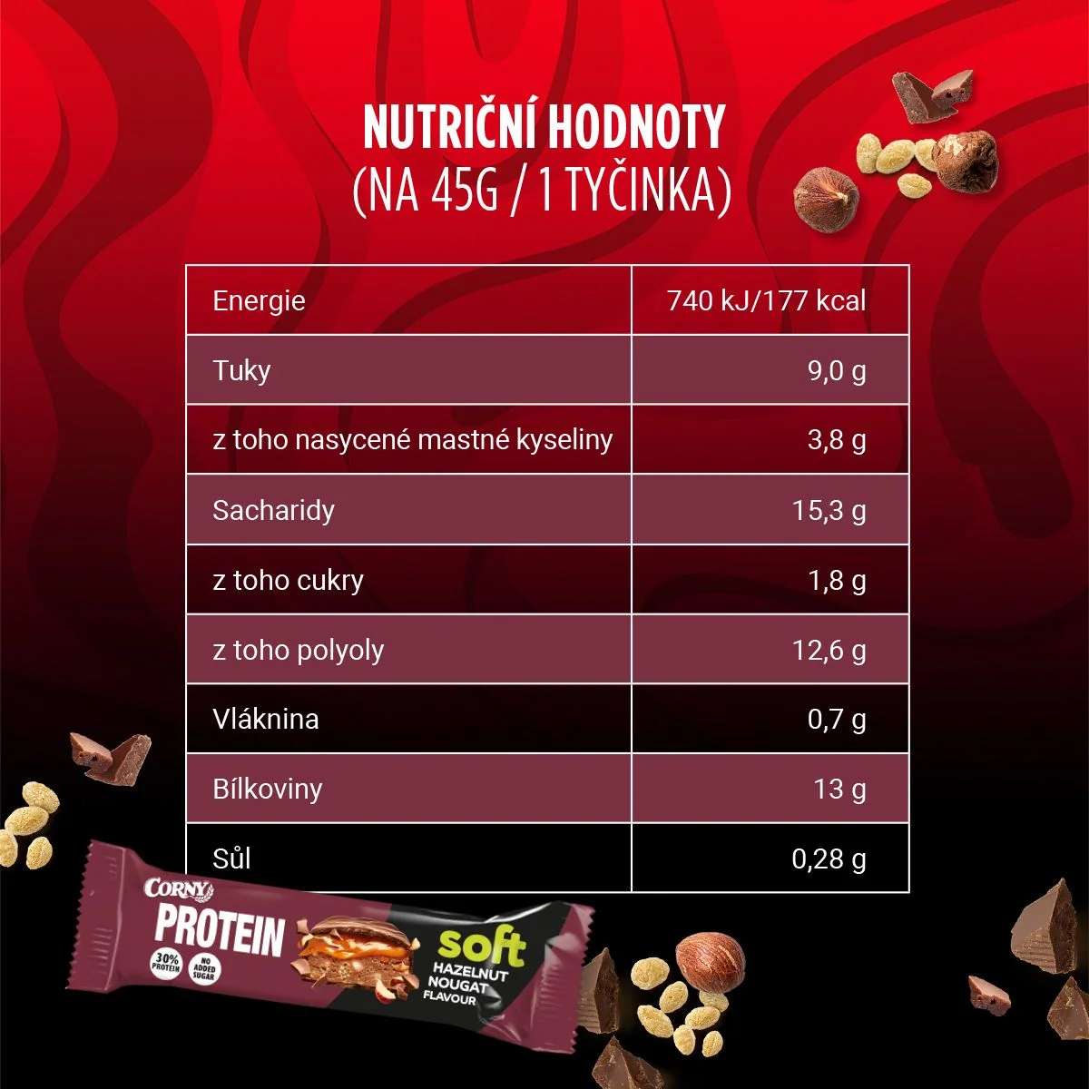 Corny Protein SOFT lískový oříšek-nugát 45 g