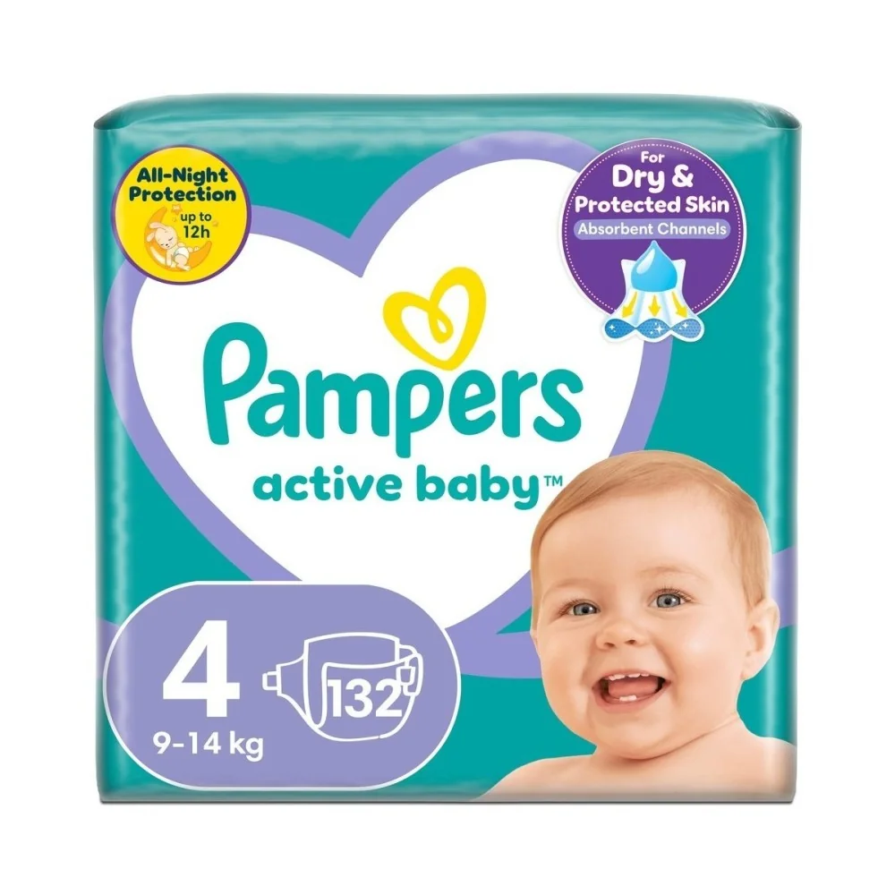 Pampers Active Baby vel. 4 9–14 ks dětské pleny 132 ks