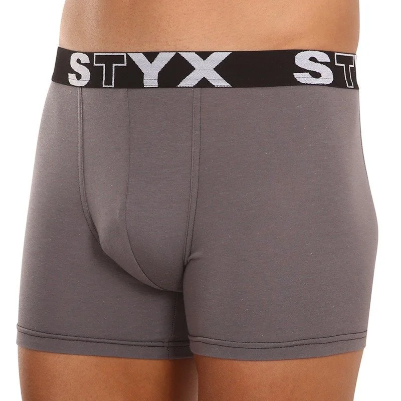 Styx 3PACK pánské boxerky long sportovní guma tmavě šedé (3U1063) XL 