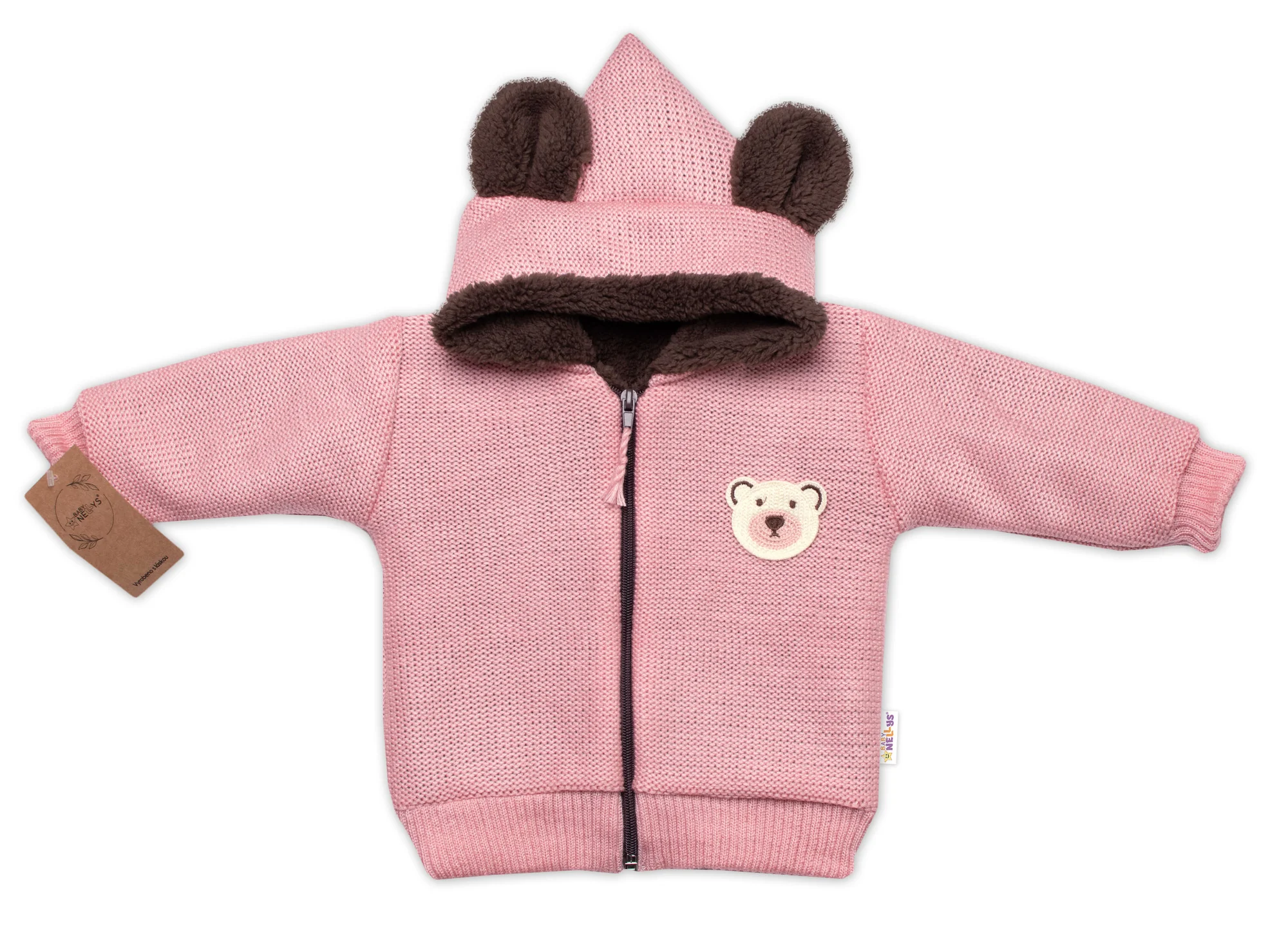 Baby Nellys Oteplená pletená bundička Teddy Bear,růžová