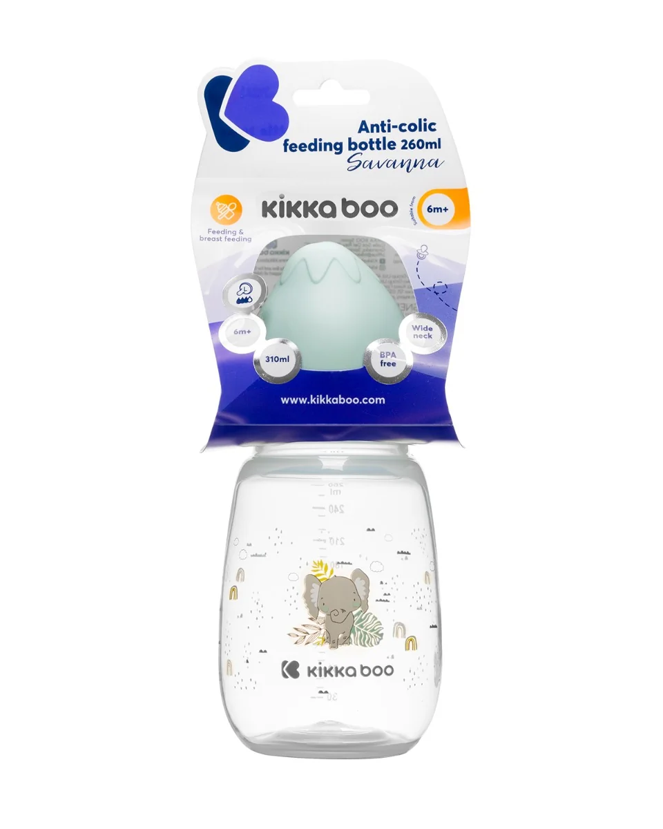 KikkaBoo Kojenecká láhev 3m+ Savanna Mint 260 ml