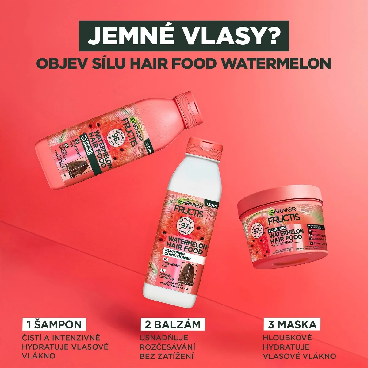 Garnier Fructis Hair Food Watermelon maska pro jemné vlasy bez objemu 400 ml