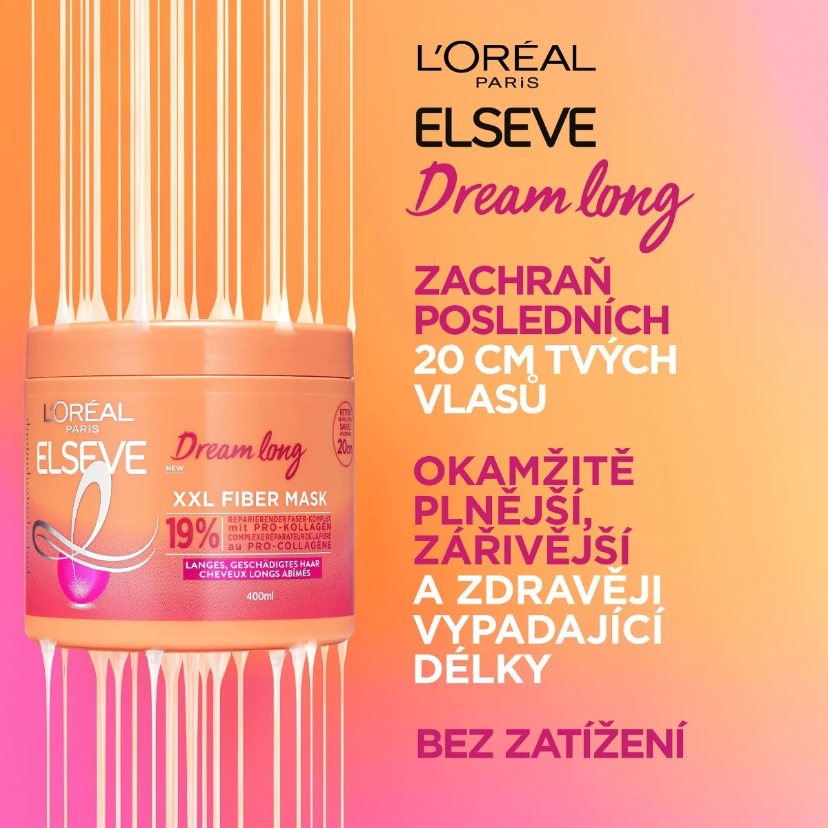 Loréal Paris Elseve Dream Long XXL Fiber maska na vlasy 400 ml