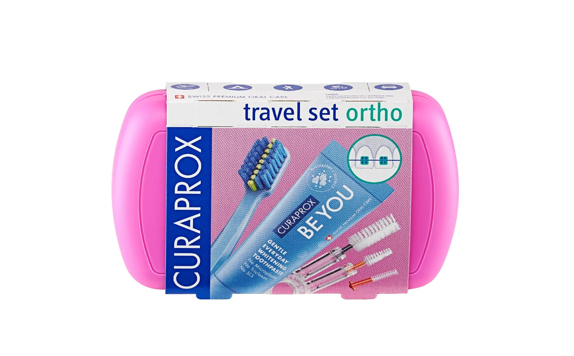 Curaprox Travel Set Ortho cestovní sada růžová