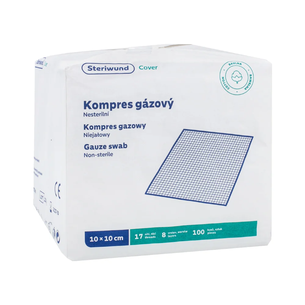 Steriwund Gáza kompresy nesterilní 8 vrstvé 10 x 10 cm 100 ks