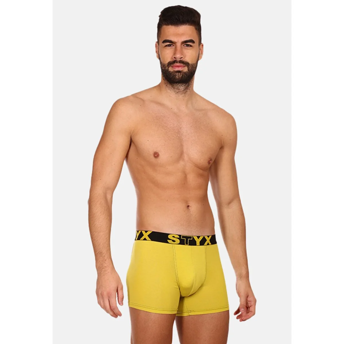 Styx Pánské boxerky long sportovní guma zelenožluté (U1065) XL 