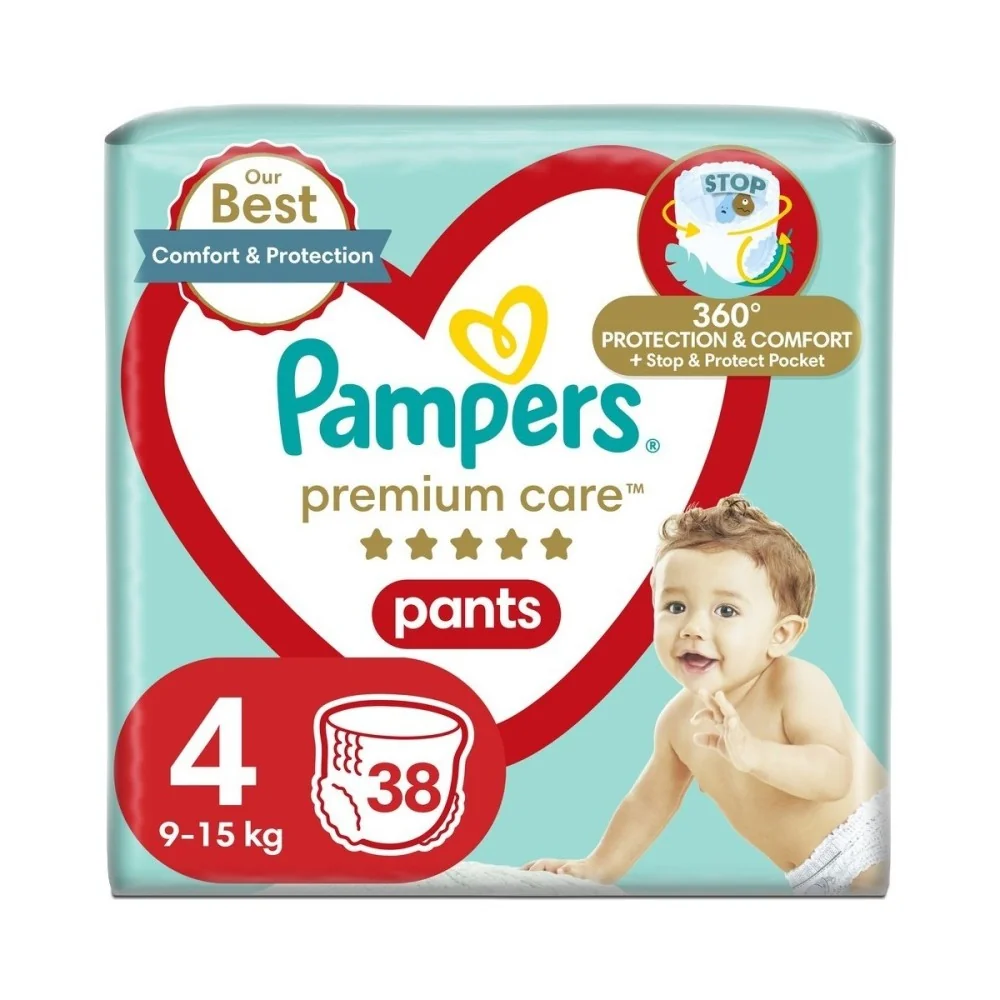 Pampers Premium Care vel. 4 9-15 kg plenkové kalhotky 38 ks