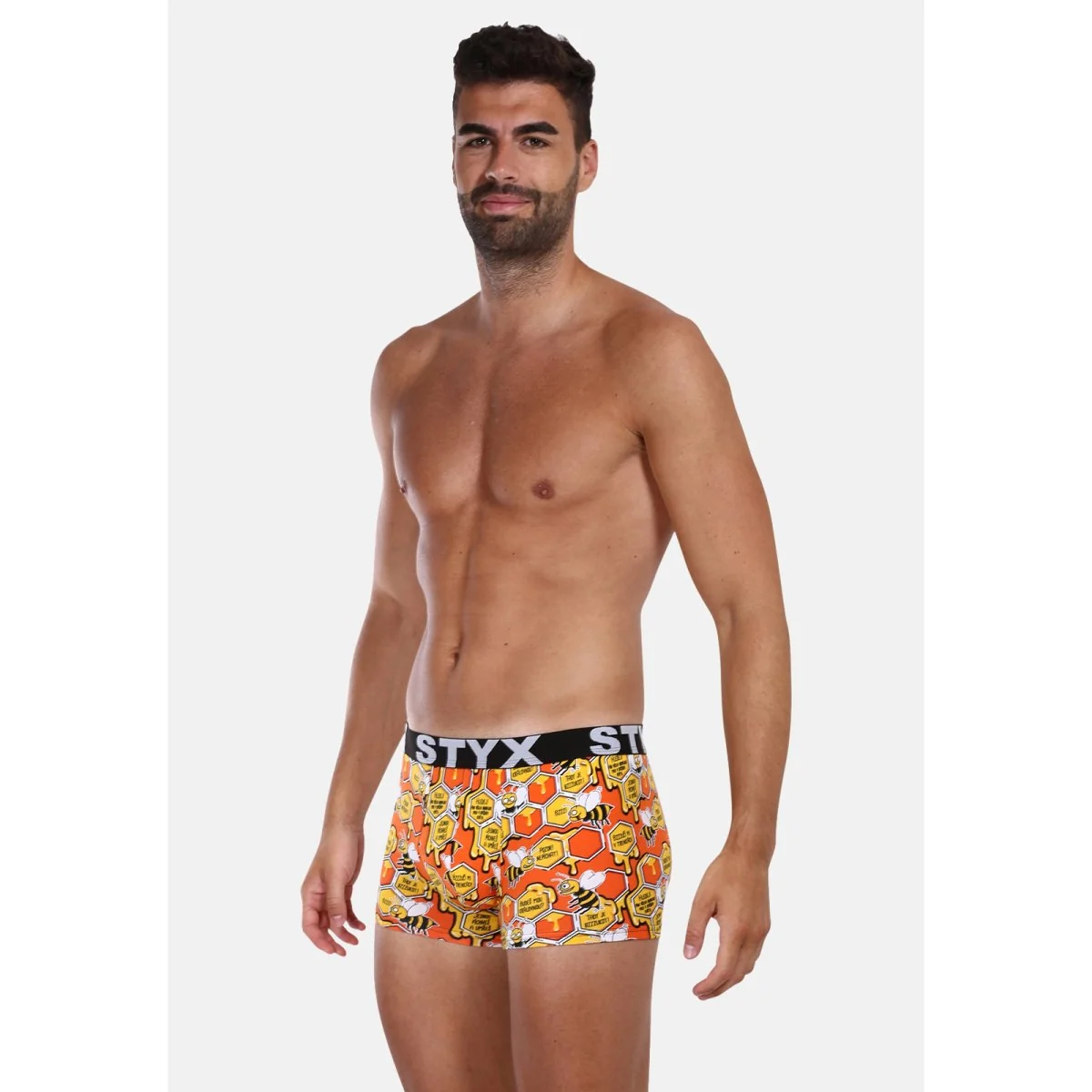 Styx Pánské boxerky art sportovní guma nadrozměr včelky (R1654) 4XL 