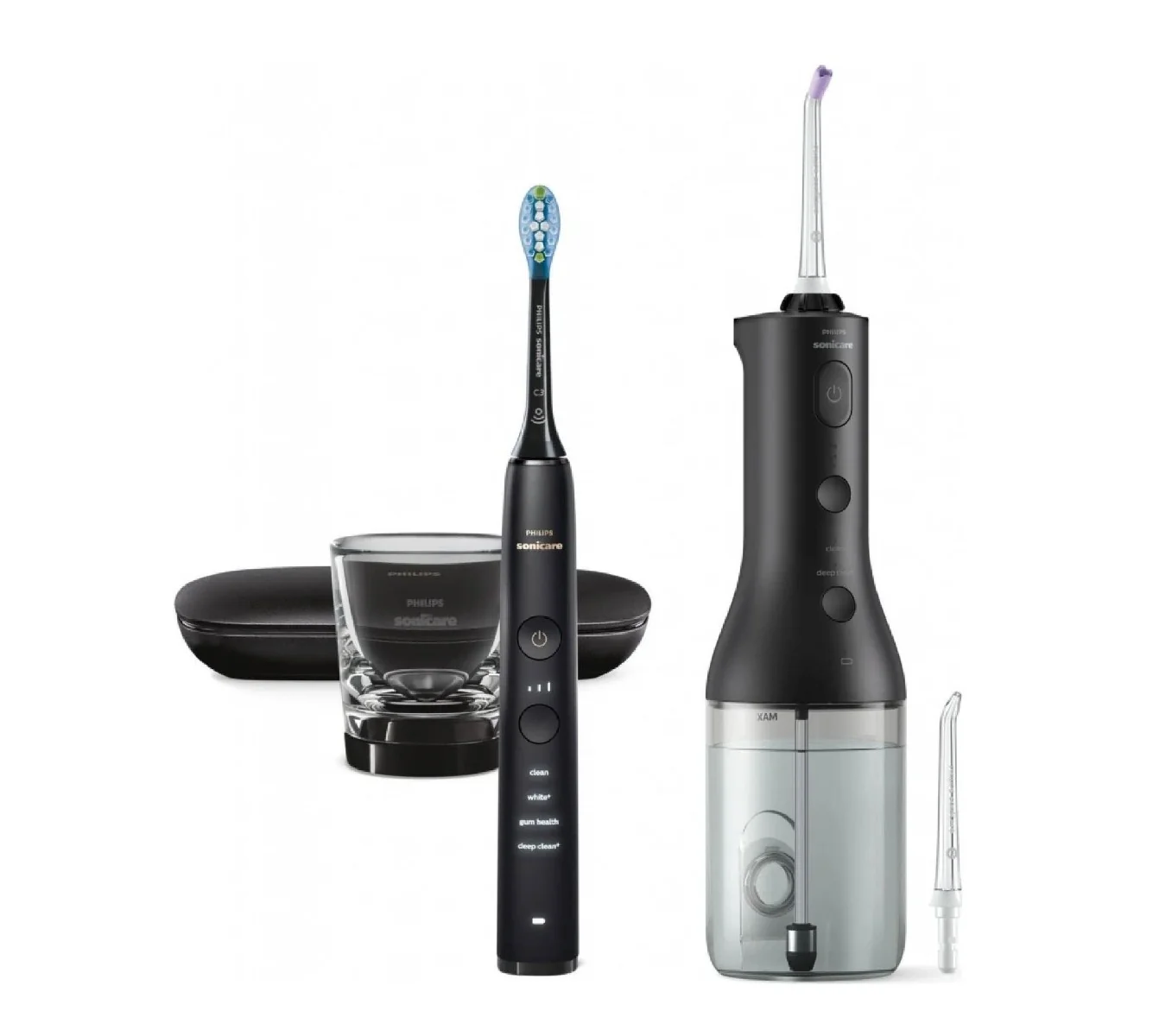 Philips Sonicare DiamondClean + PowerFlosser HX3886/43 sonický zubní kartáček + ústní sprcha 2 ks black