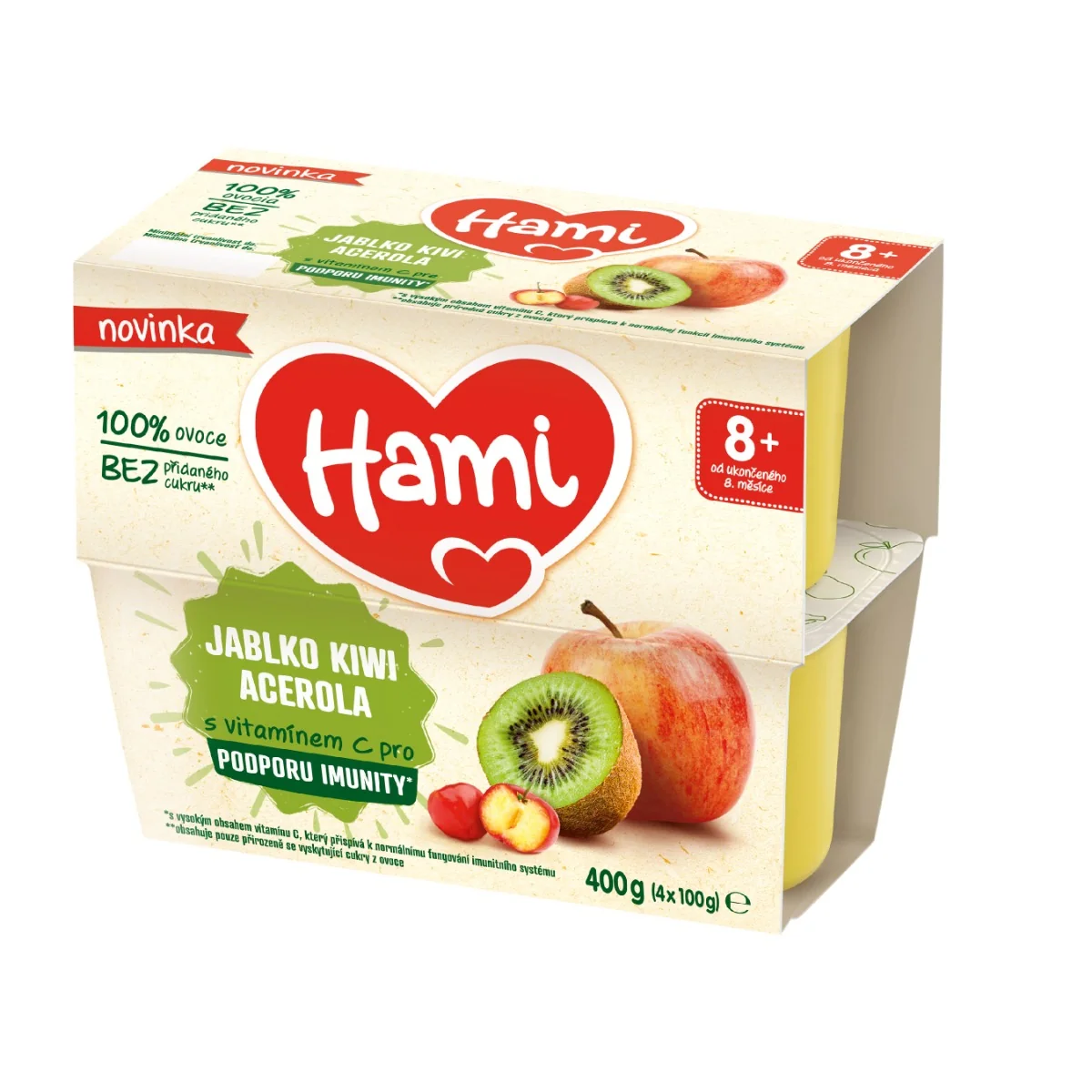 Hami 100% ovoce Jablko kiwi a acerola 8m+ 4x100 g