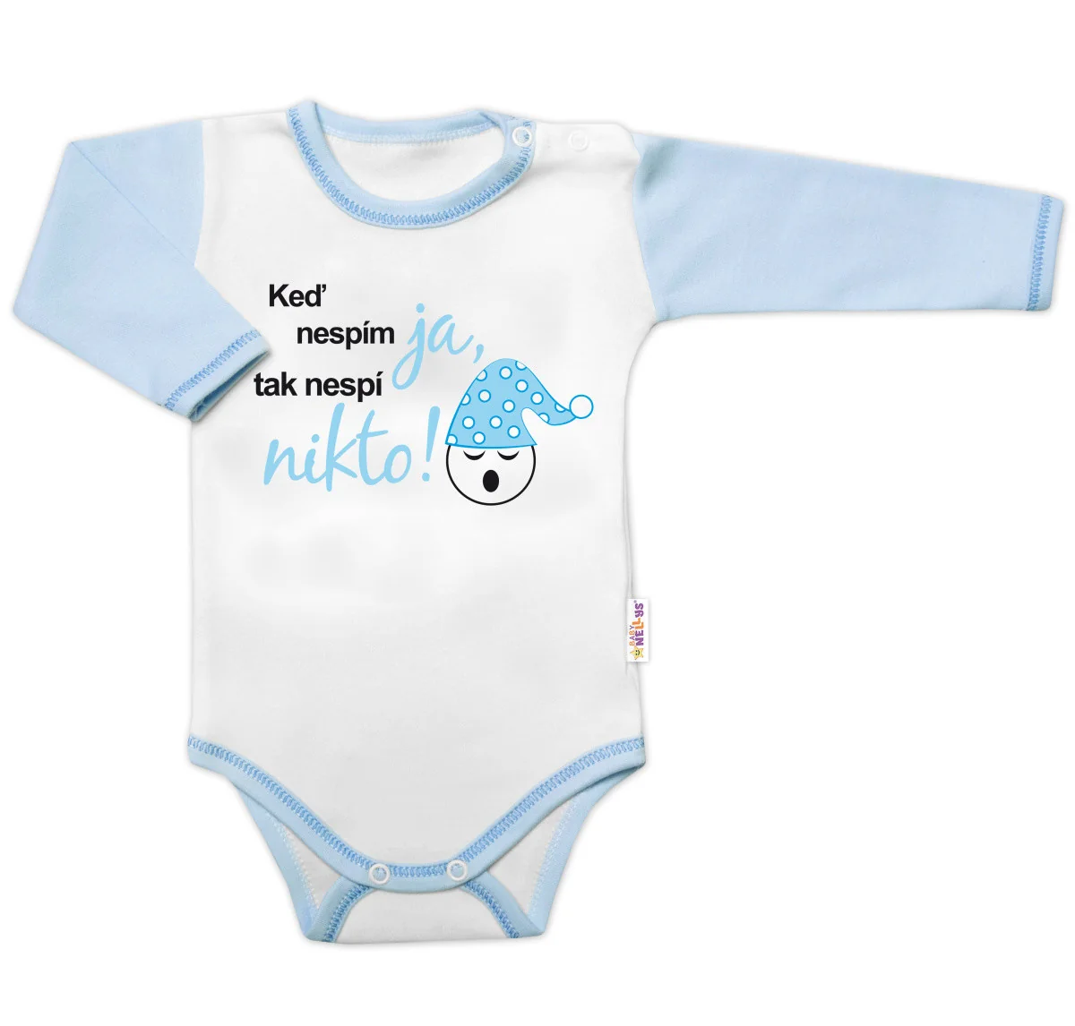 Baby Nellys Body dl. rukáv s vtipným textem , Keď nespím ja, tak nespí nikto,vel. 86, kluk