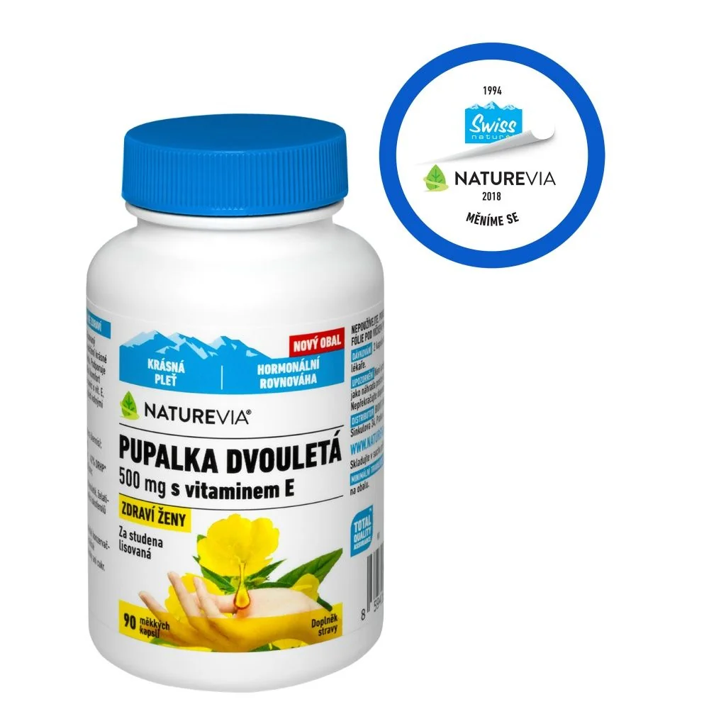 NatureVia Pupalka dvouletá 500 mg + Vitamín E 90 kapslí