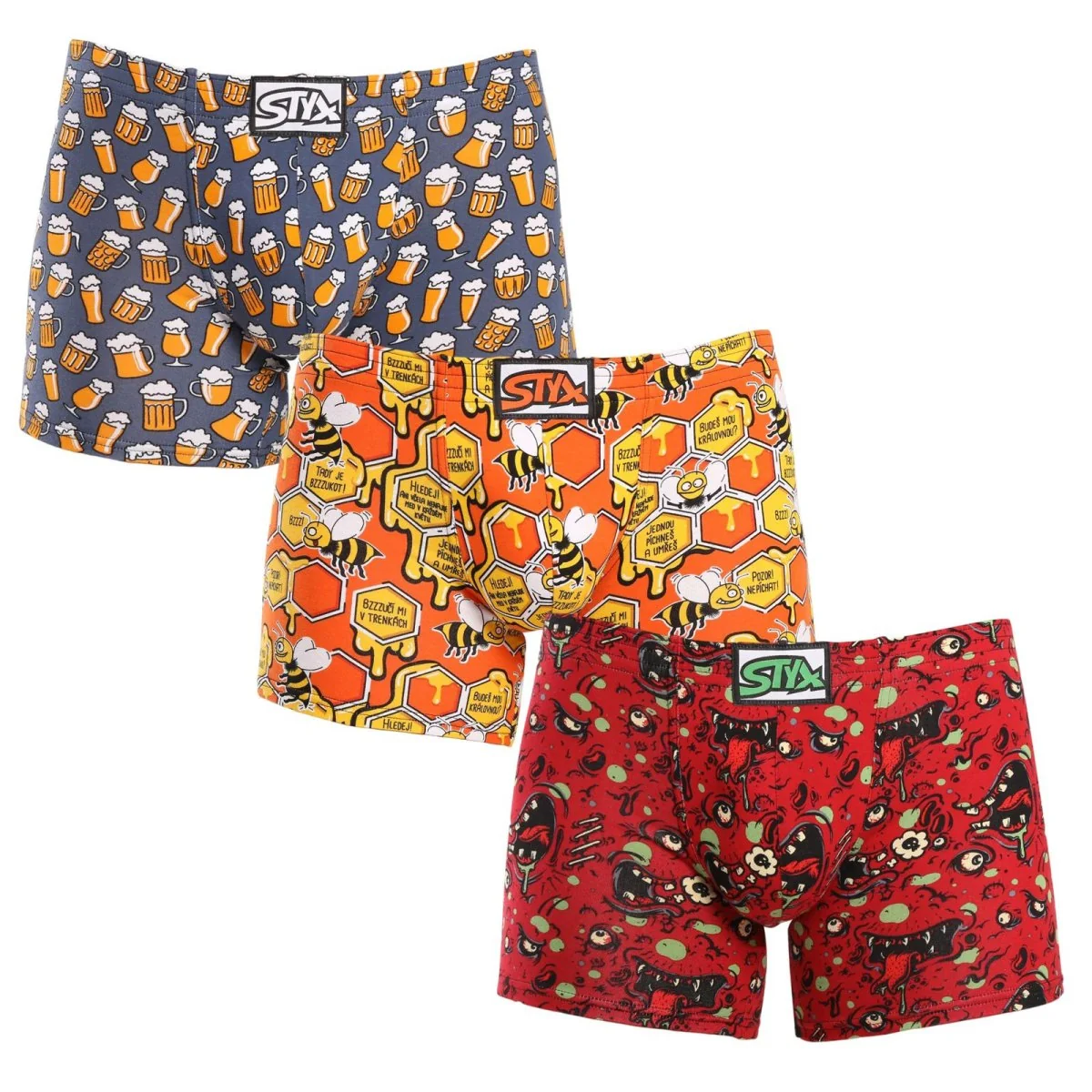 Styx 3PACK pánské boxerky long art klasická guma vícebarevné (3F13714) XL 