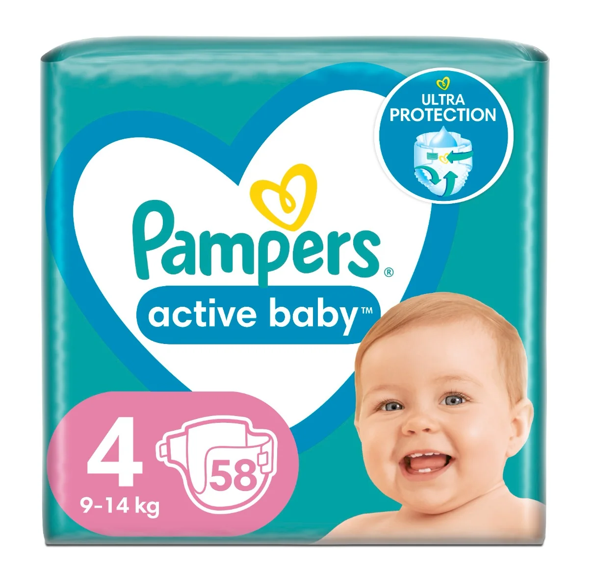 Pampers Active Baby vel. 4 Maxi Pack 9–14 kg dětské pleny 58 ks