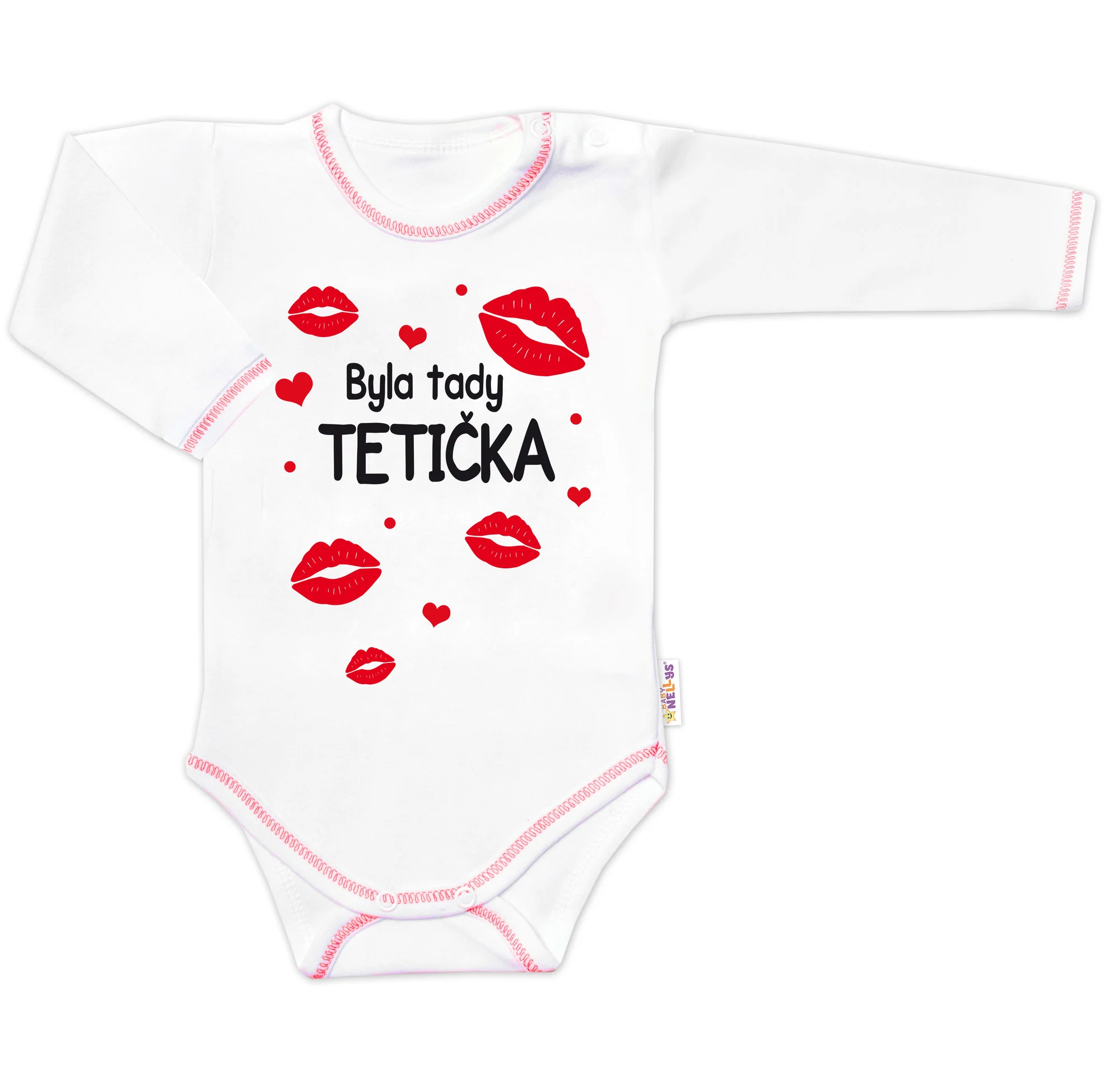 Baby Nellys Body dlouhý rukáv s vtipným textem, Byla tady tetička, vel. 68