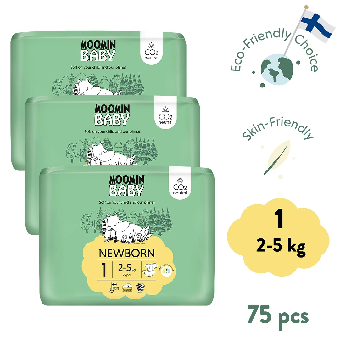 Moomin Baby 1 Newborn 2–5 kg měsíční balení eko plen 75 ks