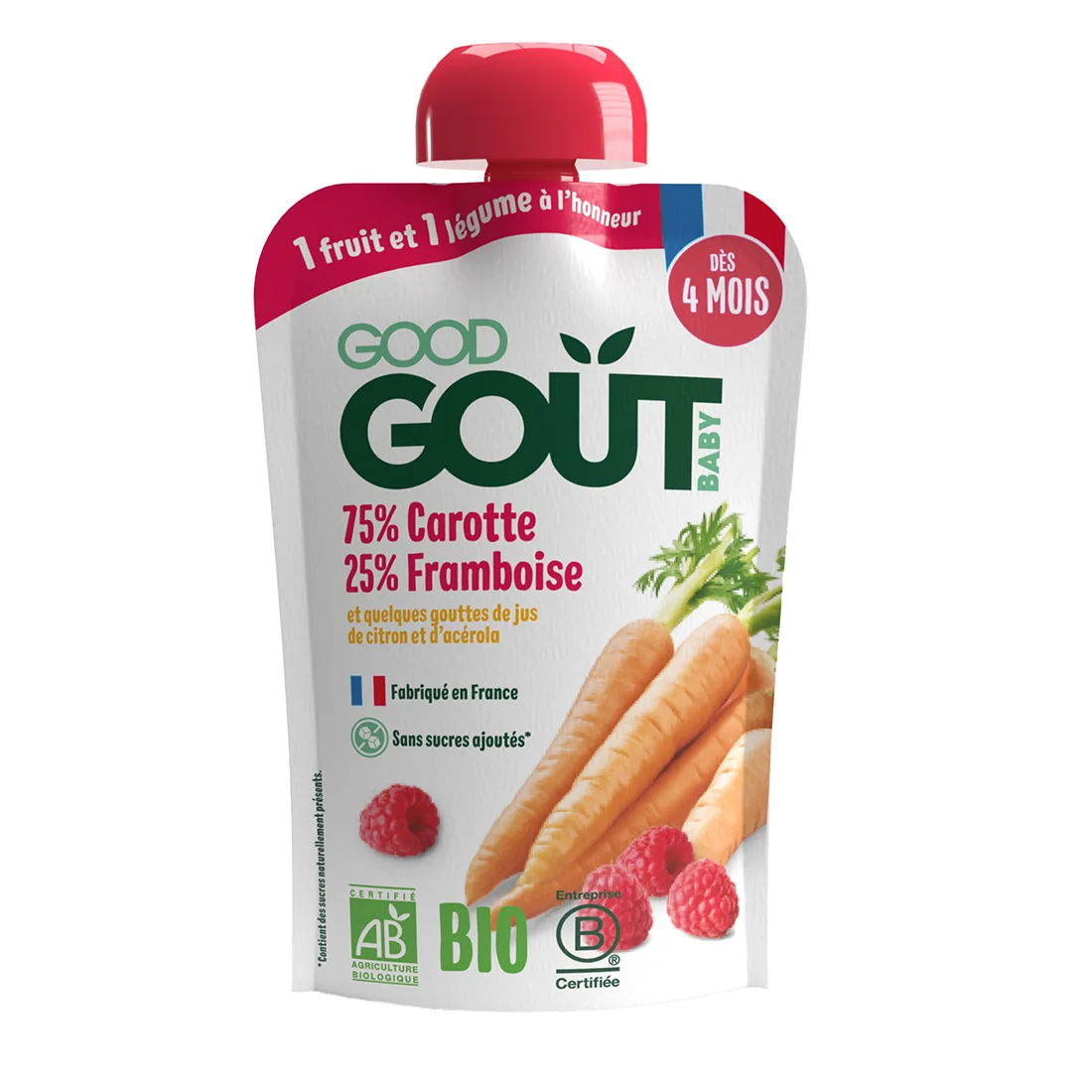 Good Gout BIO Mrkev s malinami 4m+ kapsička 120 g