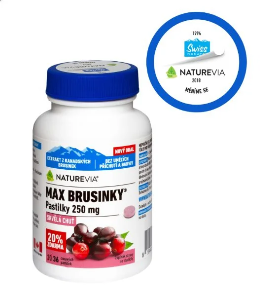 NatureVia Max brusinky pastilky 250 mg 30+6 pastilek