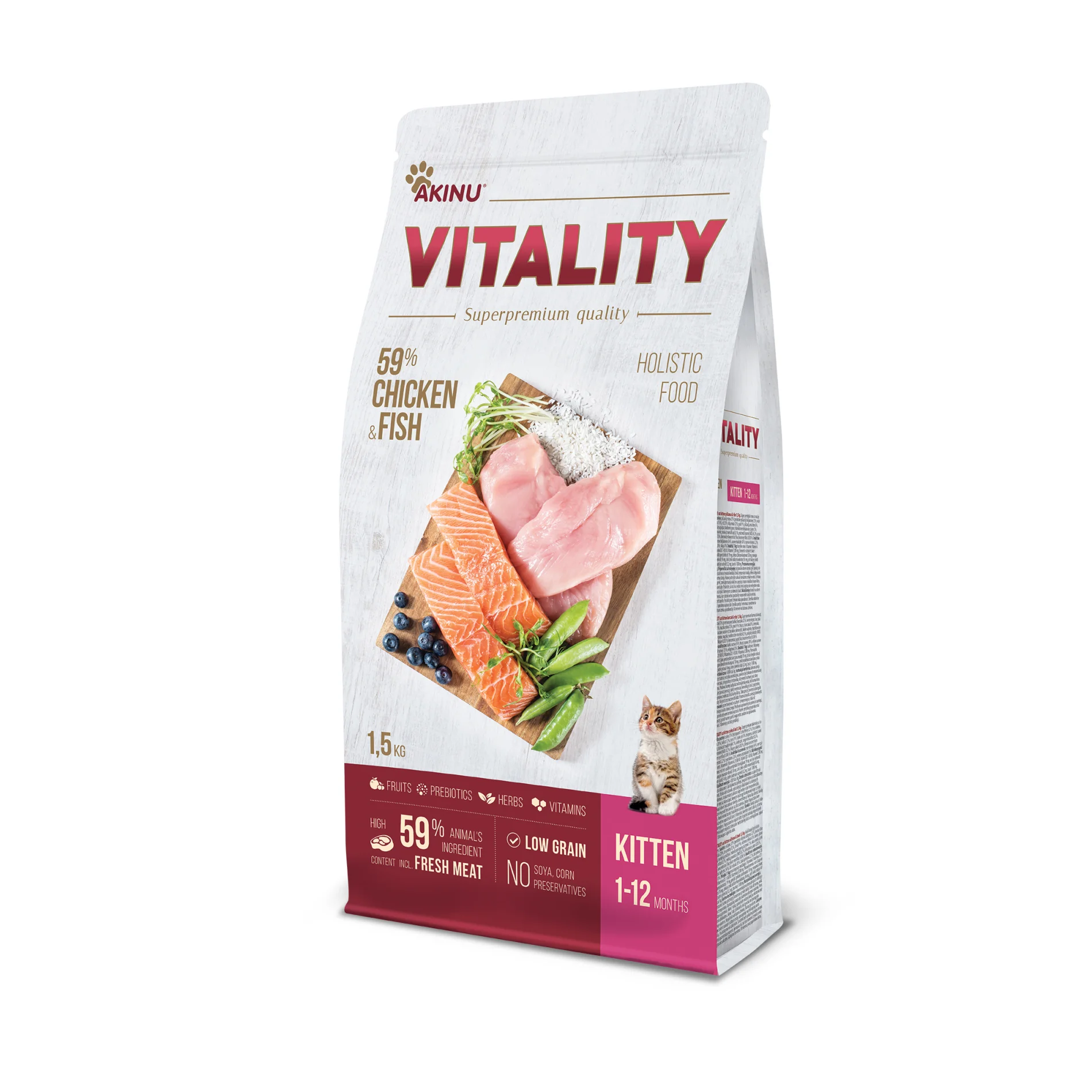 Akinu VITALITY granule pro koťata kuřecí s rybou 1,5 kg