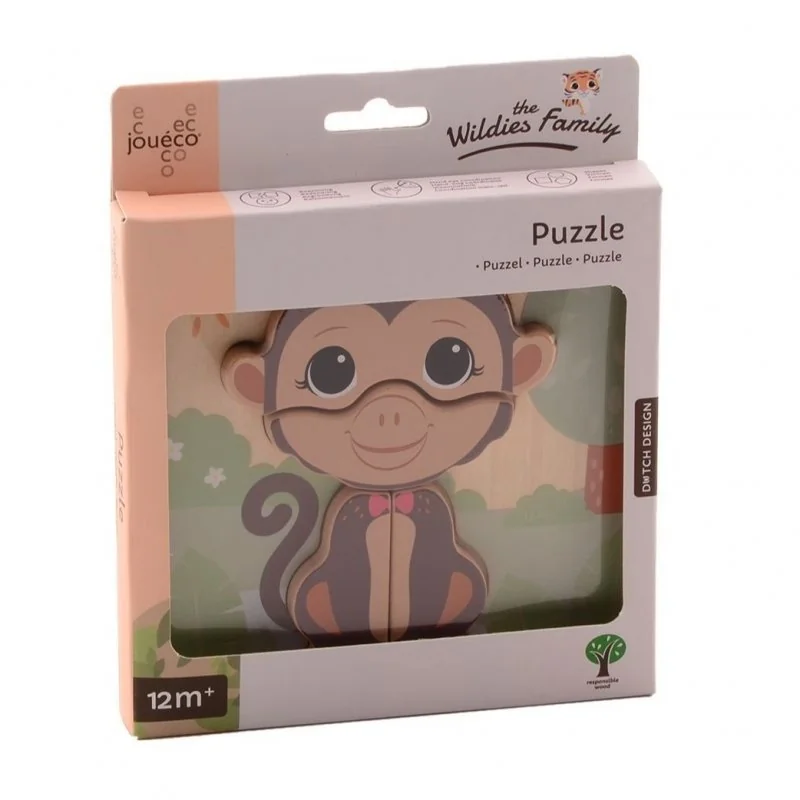 Jouéco the Wildies Family dřevěné mini puzzle Monkey 12m+