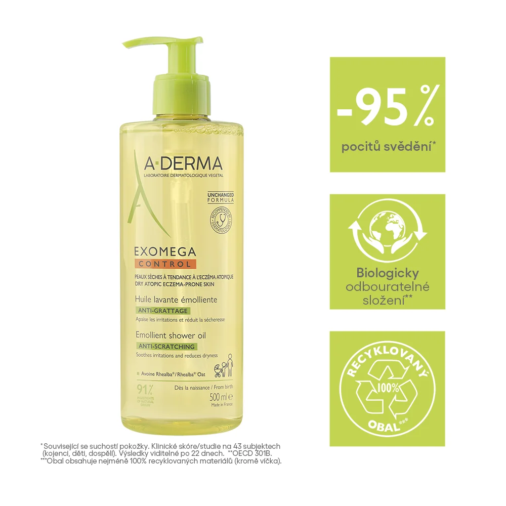 A-Derma Exomega Control Zvláčňující sprchový olej 500 ml