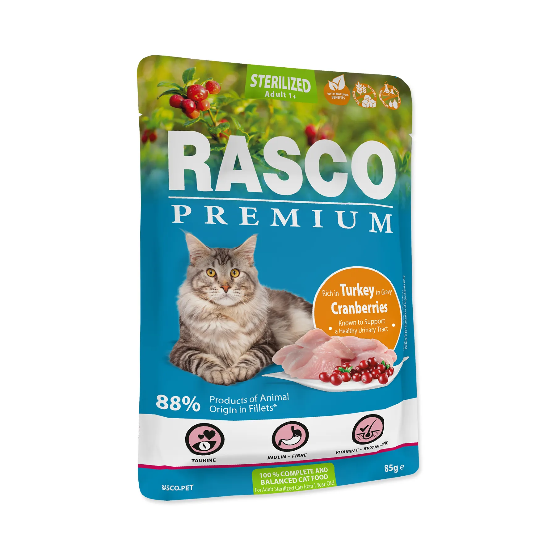 Rasco Premium Sterilized krůta s brusinkou kapsička 85 g