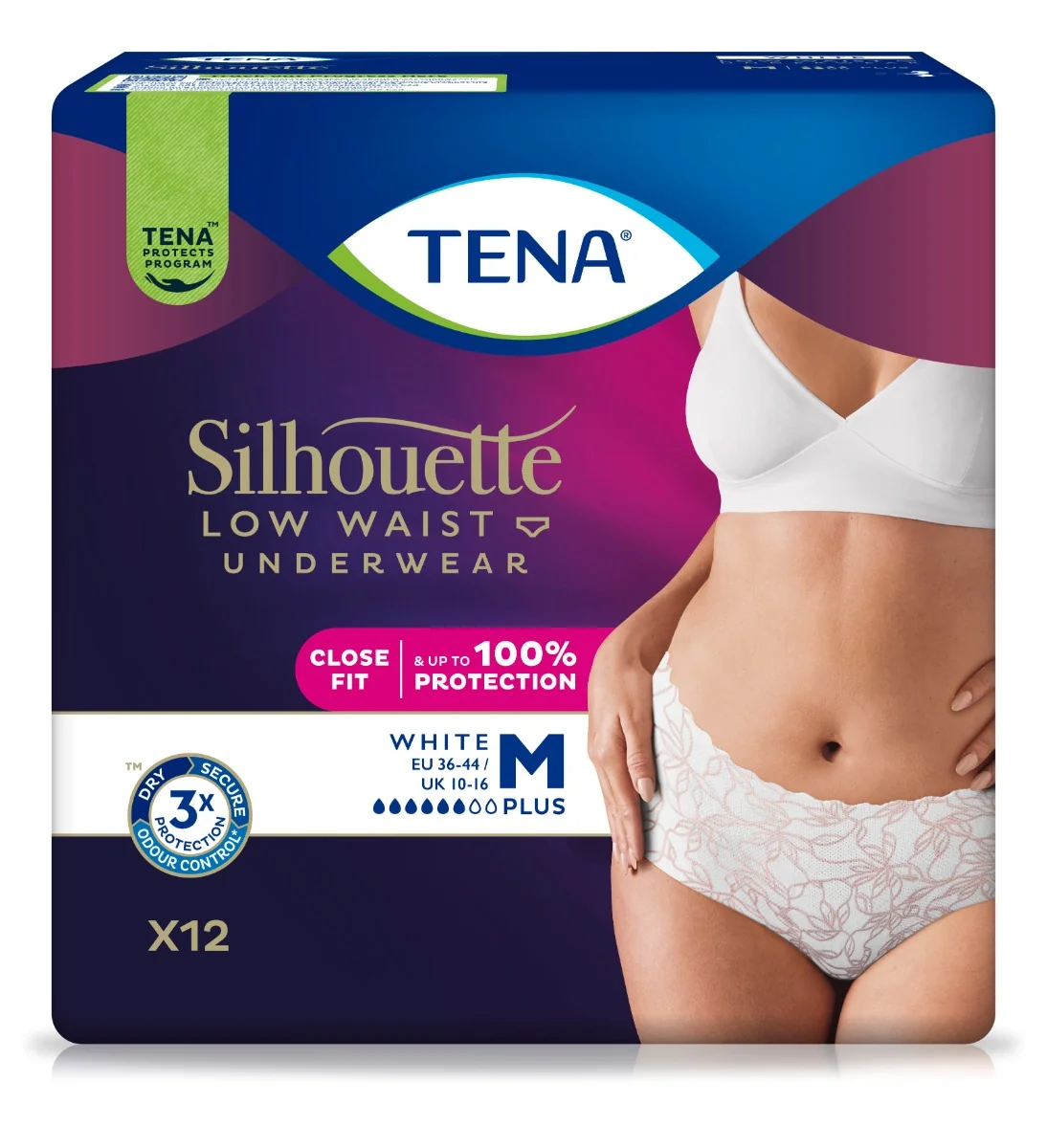 Tena Silhouette Low Waist White Plus M inkontinenční kalhotky 12 ks