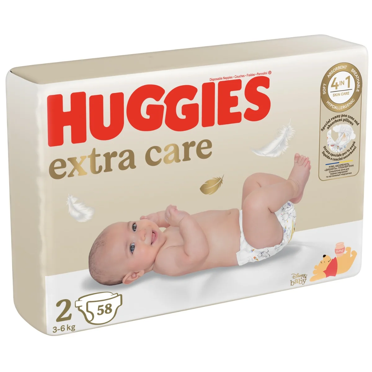 Huggies Extra Care 2 3-6 kg dětské pleny 58 ks