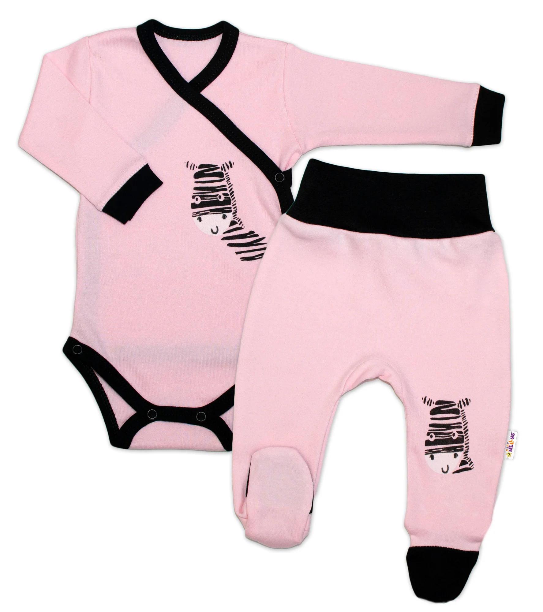 Baby Nellys 2-dílná sada body dl. rukáv + polodupačky, růžová - Zebra vel.  62