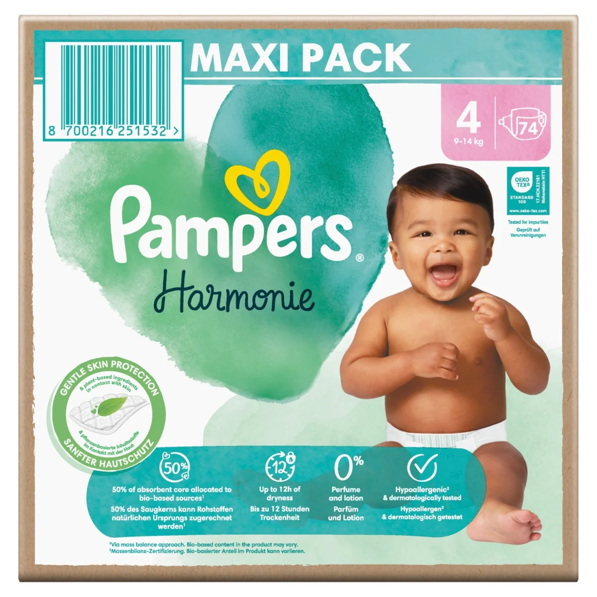 Pampers Harmonie Maxi Pack vel. 4 9–14 kg dětské pleny 74 ks