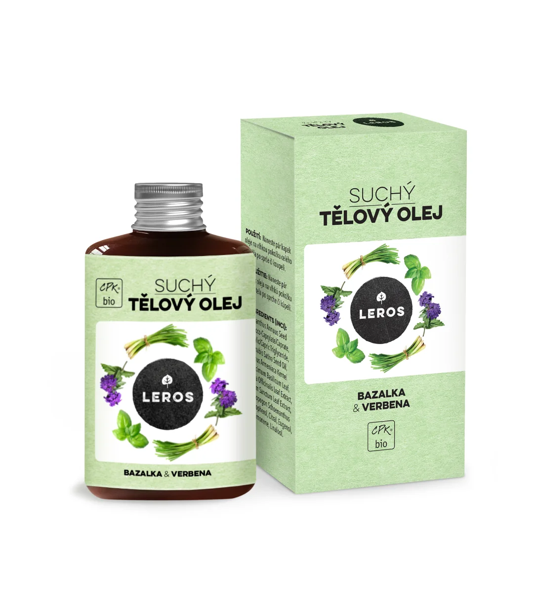 Leros Suchý tělový olej bazalka & verbena 100 ml