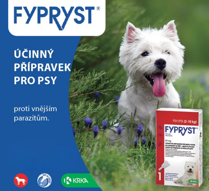 Účinný přípravek pro psy proti vnějším parazitům. Fypryst.