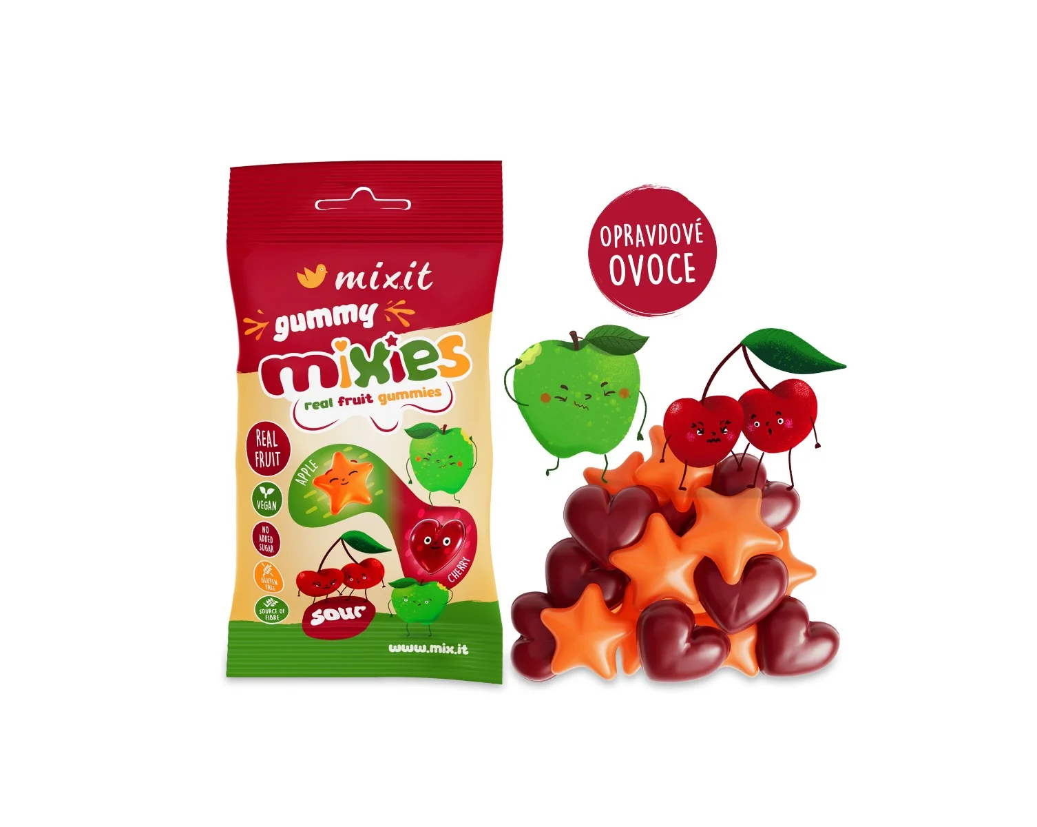 Mixit Ovocné Mixies Jablko & Třešeň přírodní želé bonbony 35 g